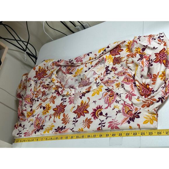 Talbots Top Womens 2X Cream Floral 100% Cotton Ruffles Boho Peasant Fall Autumn - Picture 8 of 9